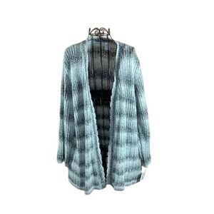 Alfred Dunner Womens Grey Black Striped Open Front Cardigan Sweater Large